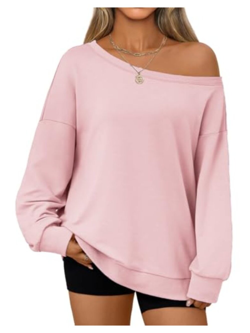 Off The Shoulder Oversized Sweatshirt Cotton Blend Long Sleeve Pullover